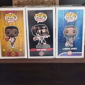 Funko Pop! Basketball Magic Johnson 112, Tom Brady 170 & LeBron James 1091. NIB